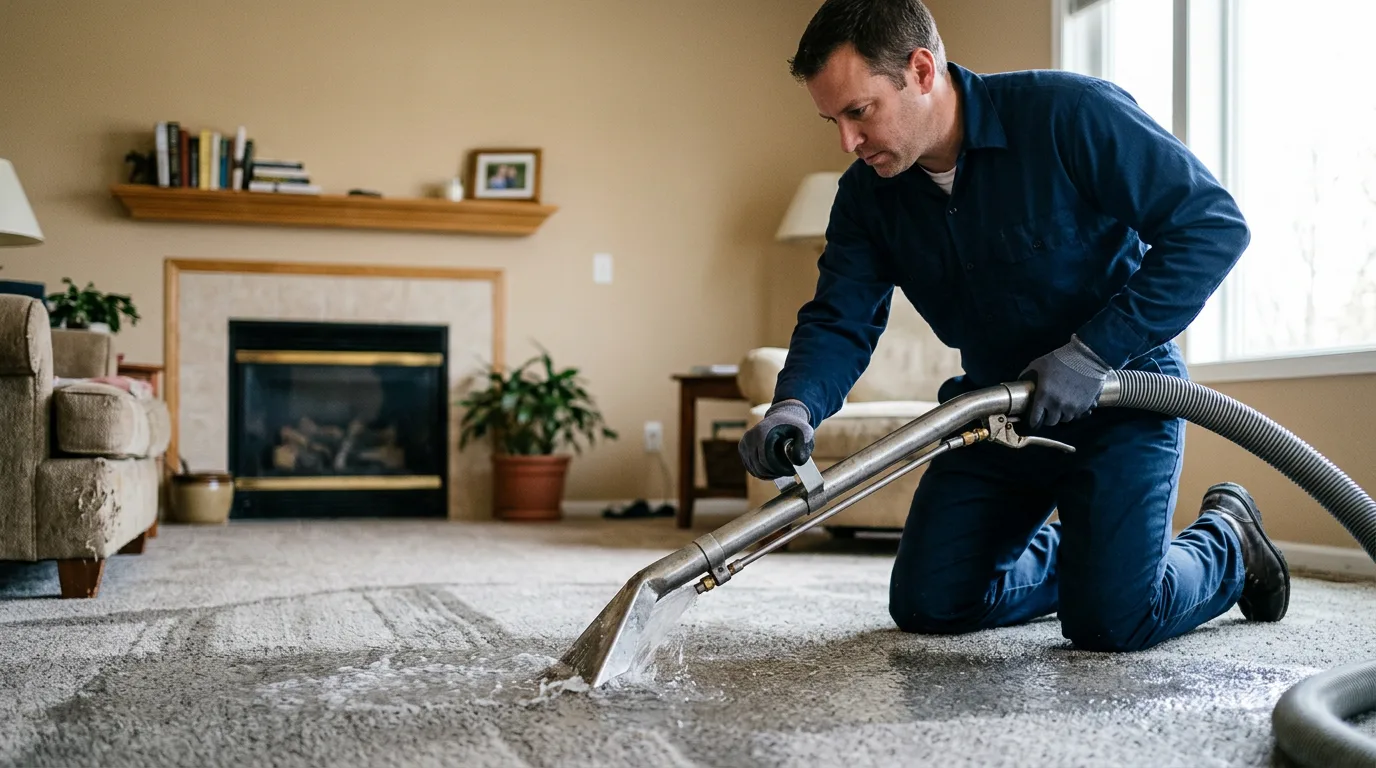 Water damage restoration technician working near Mansfield, TN